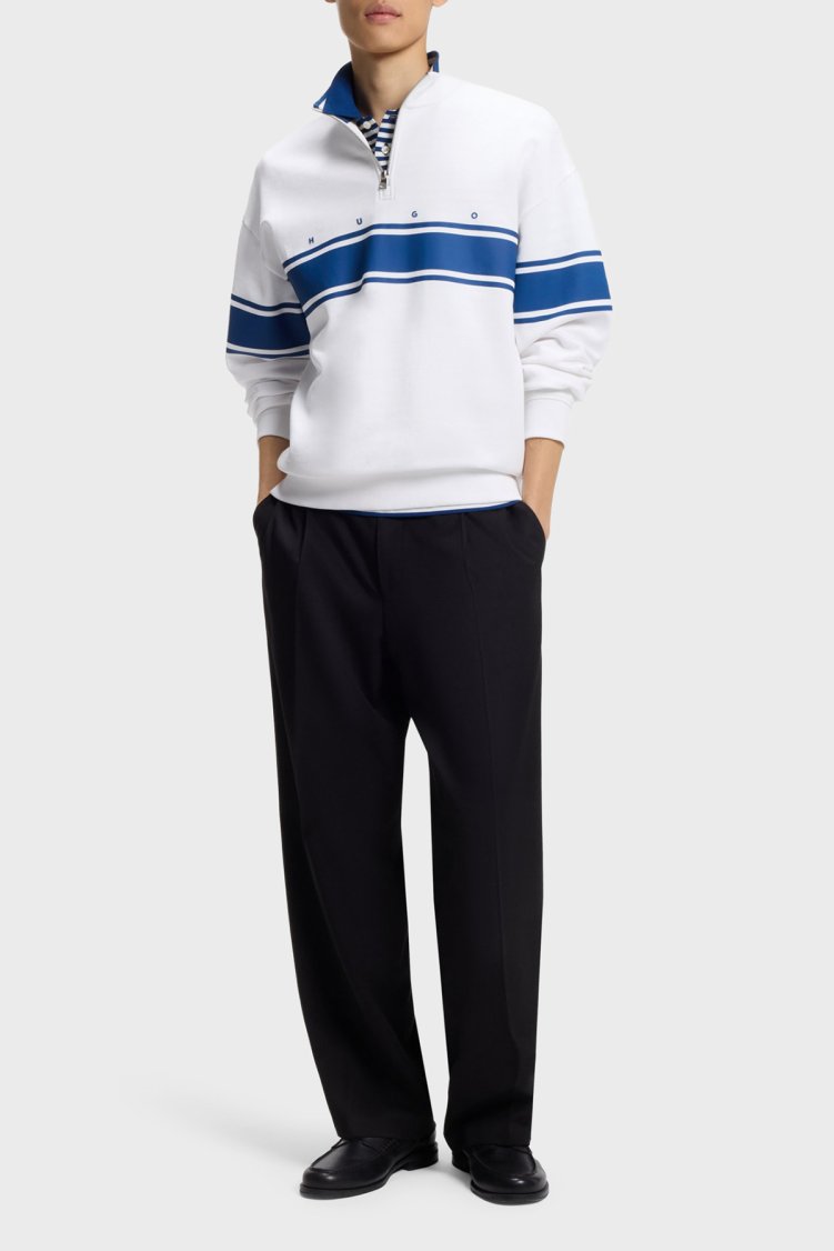 Hugo Pamuklu Relaxed Fit Yarım Fermuarlı Dik Yaka Erkek Sweat 50563798 100 Beyaz - Hugo (1)