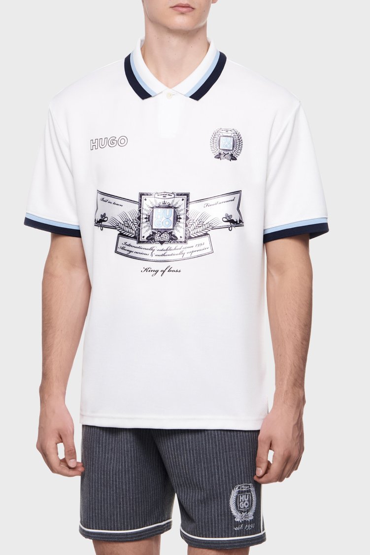Hugo Relaxed Fit Logo Desenli Düğmeli Erkek Polo Yaka T Shirt 50516088 100 BEYAZ - Hugo