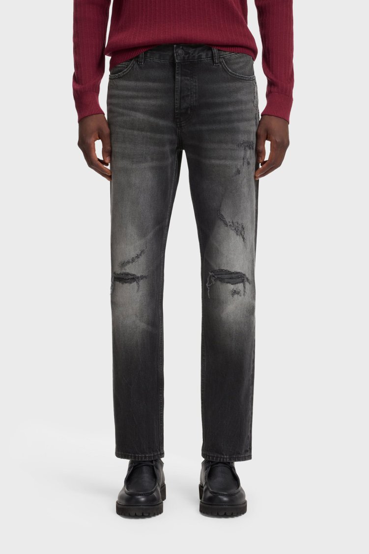 Hugo Straight Fit Yırtıklı Erkek Kot Pantolon 50568096 015 Koyu gri - Hugo