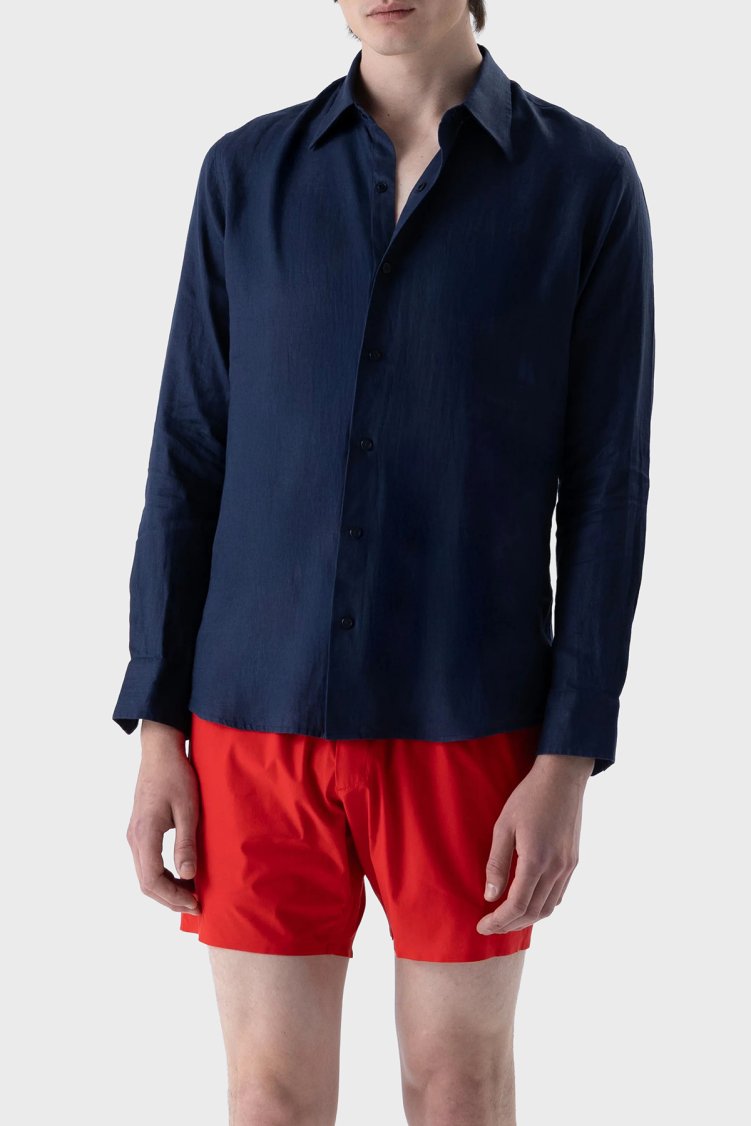 Isaora % 100 Pamuk Regular Fit Uzun Kollu Erkek Gömlek ISR4107 NAVY Lacivert - Isaora