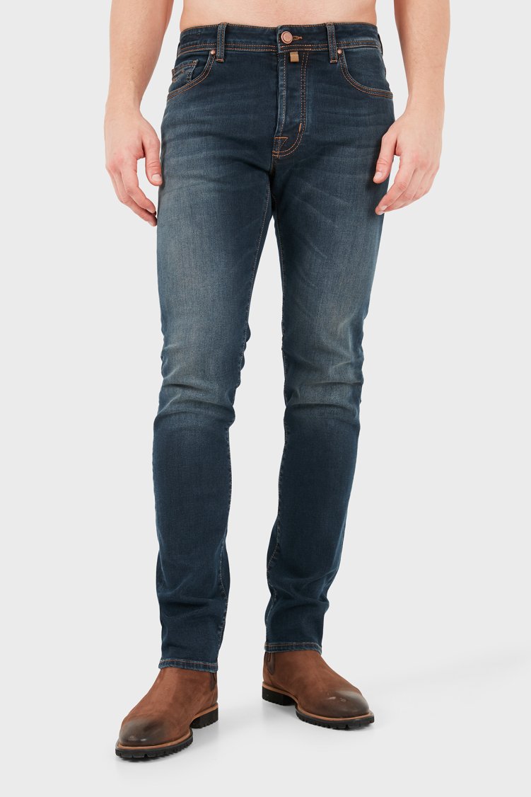 Jacob Cohen Slim Fit Dar Paça Denim Erkek Kot Pantolon JUM QE004 S3624 030 V1100D Lacivert - Jacob Cohen