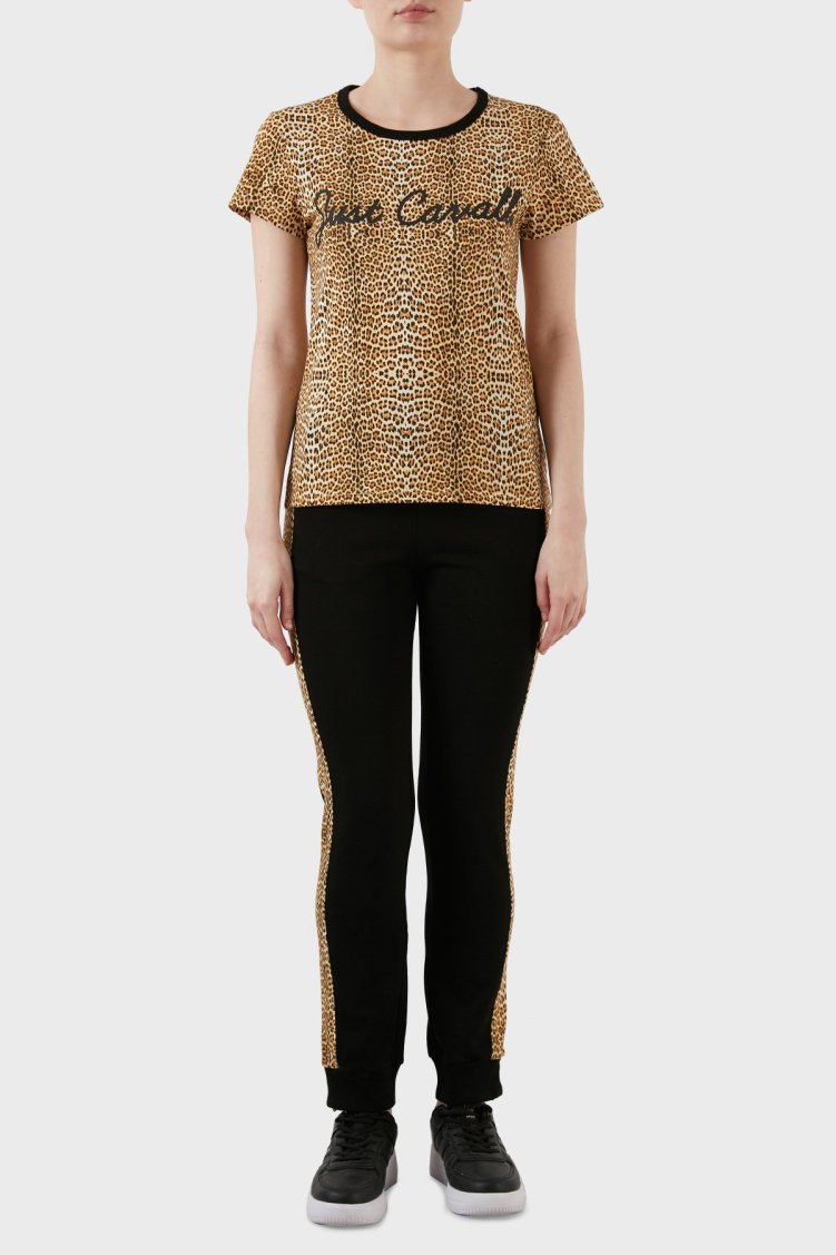 Just Cavalli Leopar Desenli Fermuar Detaylı Elastik Bel % 100 Pamuk Kadın Pantolon S02KA0297 N25189 900 SİYAH - Just Cavalli