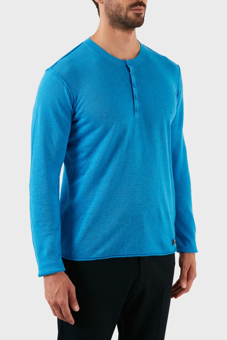 Karl Lagerfeld % 100 Keten Slim Fit Düğmeli Sıfır Yaka Erkek Kazak 655045 0 521305 640 SAKS - Karl Lagerfeld (1)
