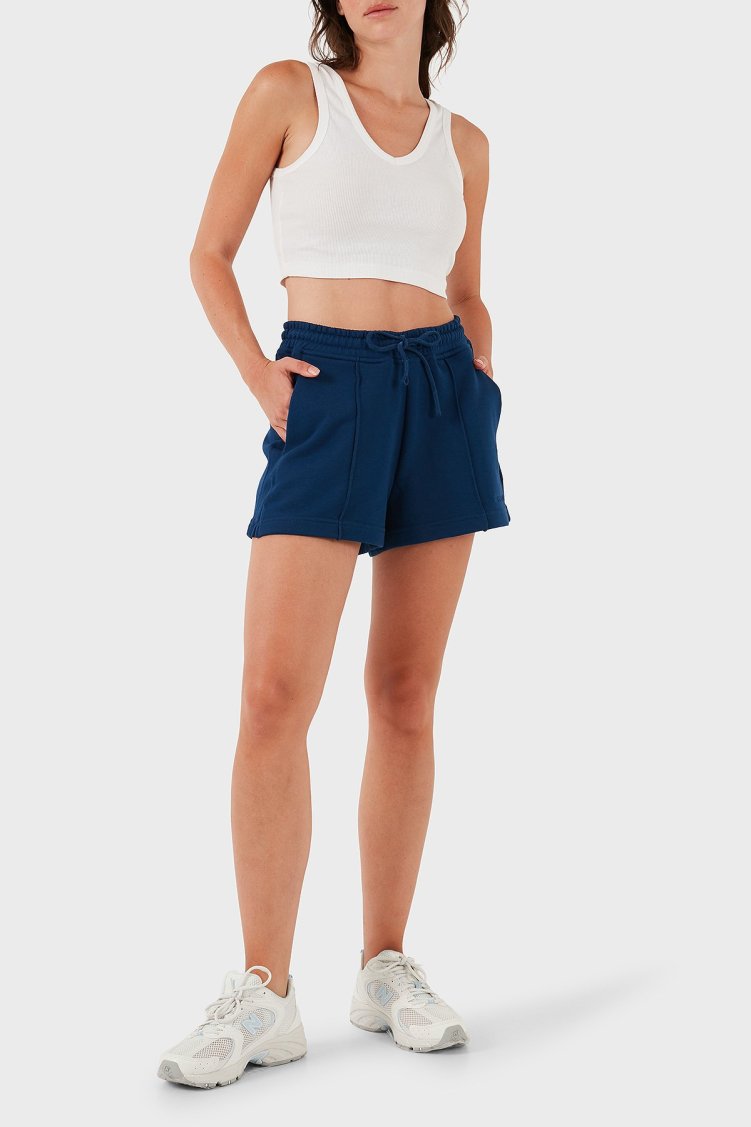 Les Benjamins % 100 Pamuk Regular Fit Yüksek Bel Çimalı Bayan Short LBNOOSESSFUSO-309 LACİVERT - Les Benjamins