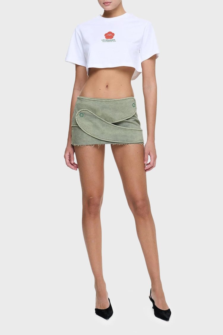 Les Benjamins Baskılı % 100 Pamuk Loose Fit Crop Kadın T Shirt LB25SSUNLFUTS-025 BEYAZ - Les Benjamins