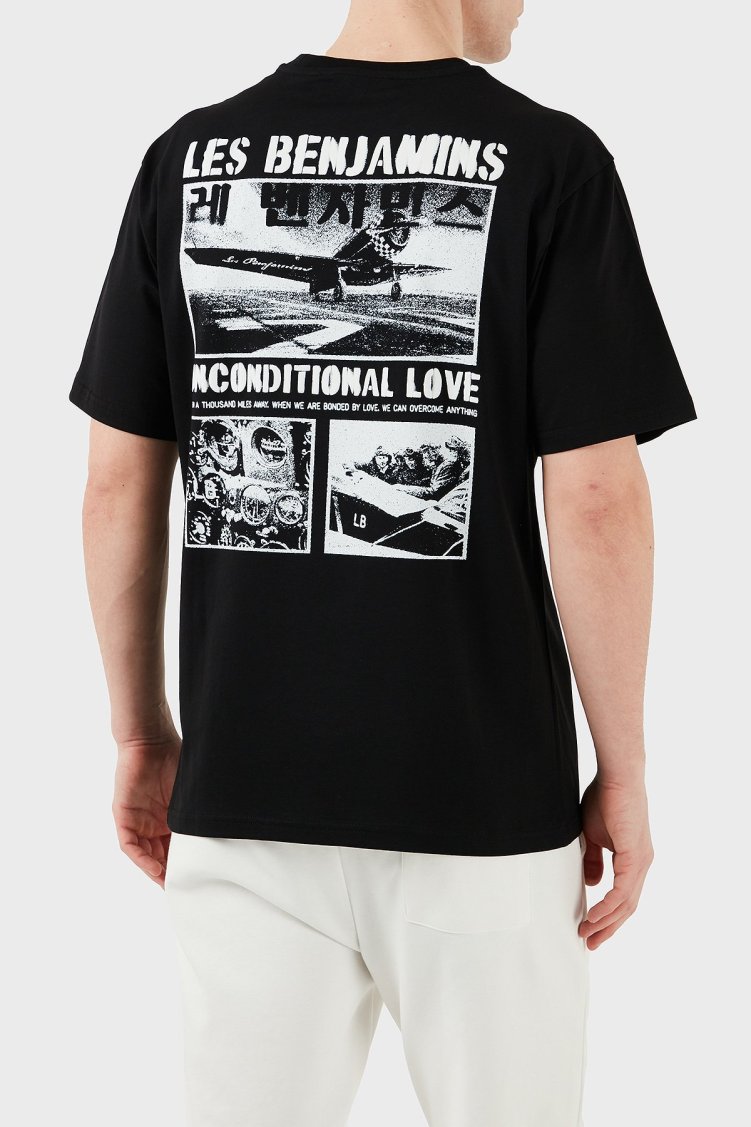 Les Benjamins Baskılı Relaxed Fit Pamuklu Bisiklet Yaka Erkek T Shirt LB25SSUNLMUTS-013 SİYAH - Les Benjamins