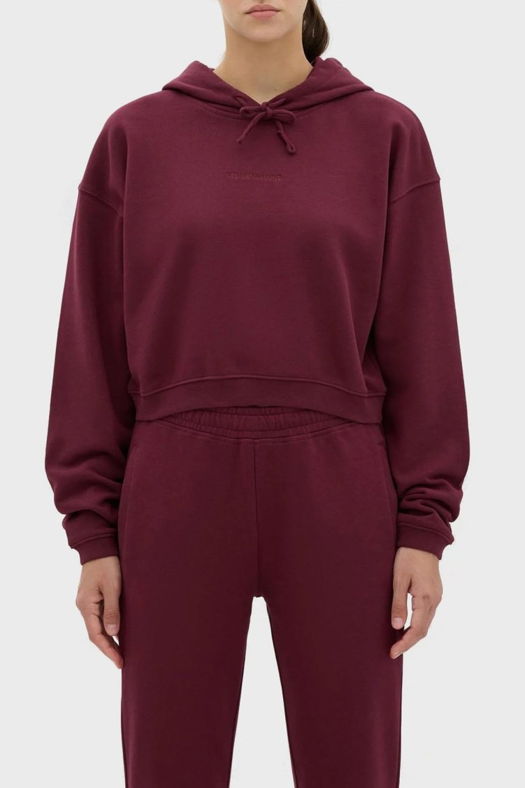 Les Benjamins Kapüşonlu % 100 Pamuk Crop Fit Kadın Sweat LB23FWESSFUHD-301 BORDO - Les Benjamins