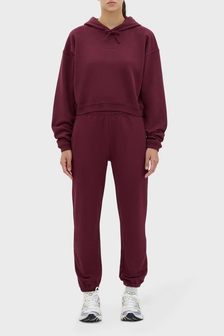 Les Benjamins Kapüşonlu % 100 Pamuk Crop Fit Kadın Sweat LB23FWESSFUHD-301 BORDO - Les Benjamins (1)