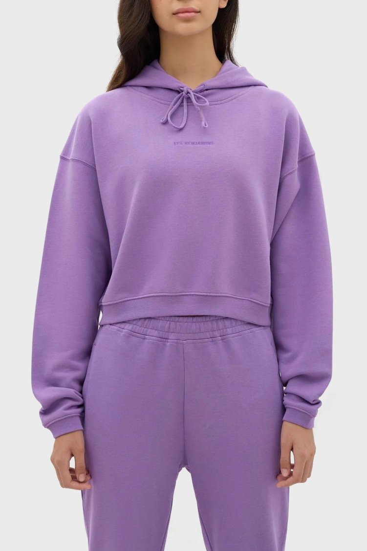 Les Benjamins Kapüşonlu % 100 Pamuk Crop Fit Kadın Sweat LB23FWESSFUHD-304 LİLA - Les Benjamins