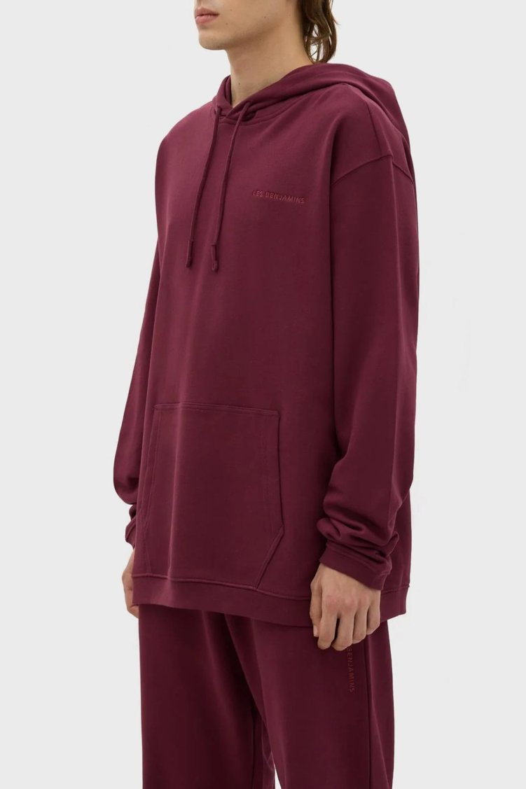 Les Benjamins Kapüşonlu Kanguru Cepli % 100 Pamuk Relaxed Fit Erkek Sweat LB23FWESSMUHD-301 BORDO - Les Benjamins (1)