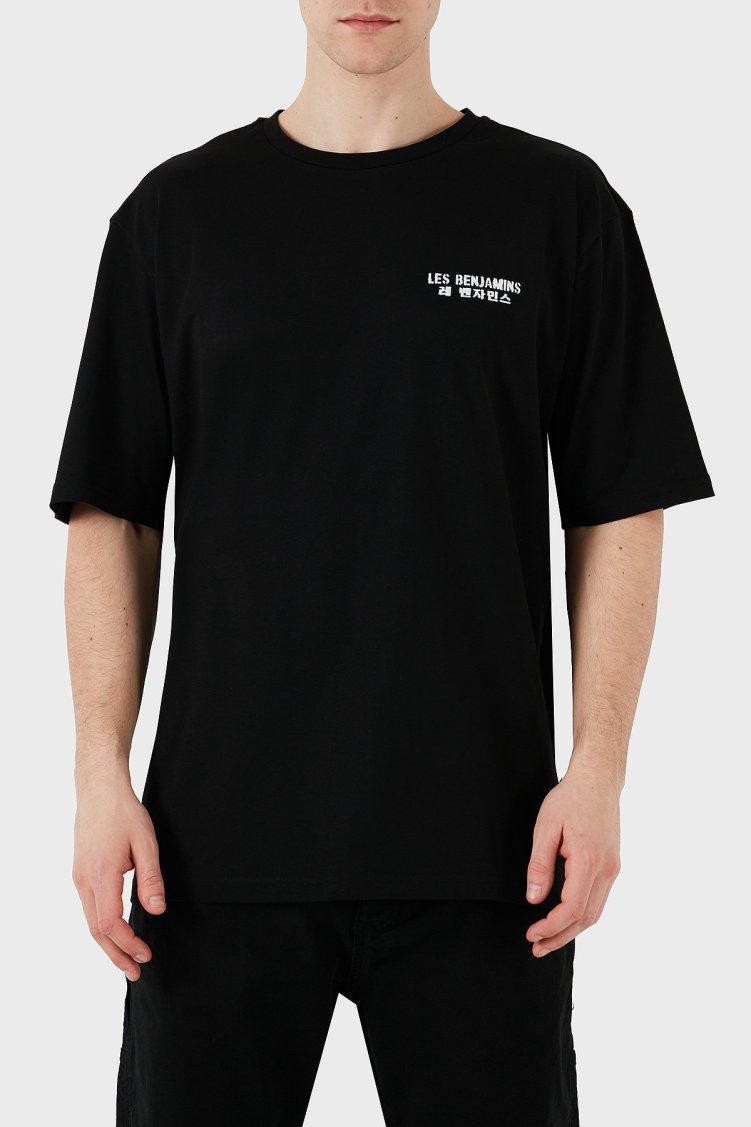 Les Benjamins Logo Baskılı Oversize Fit Pamuklu Bisiklet Yaka Erkek T Shirt LB25SSUNLMUOT-005 SİYAH - Les Benjamins