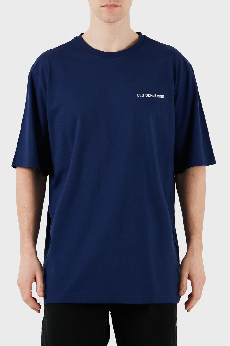 Les Benjamins Logo Baskılı Oversize Fit Pamuklu Bisiklet Yaka Erkek T Shirt LB25SSUNLMUOT-020 LACİVERT - Les Benjamins