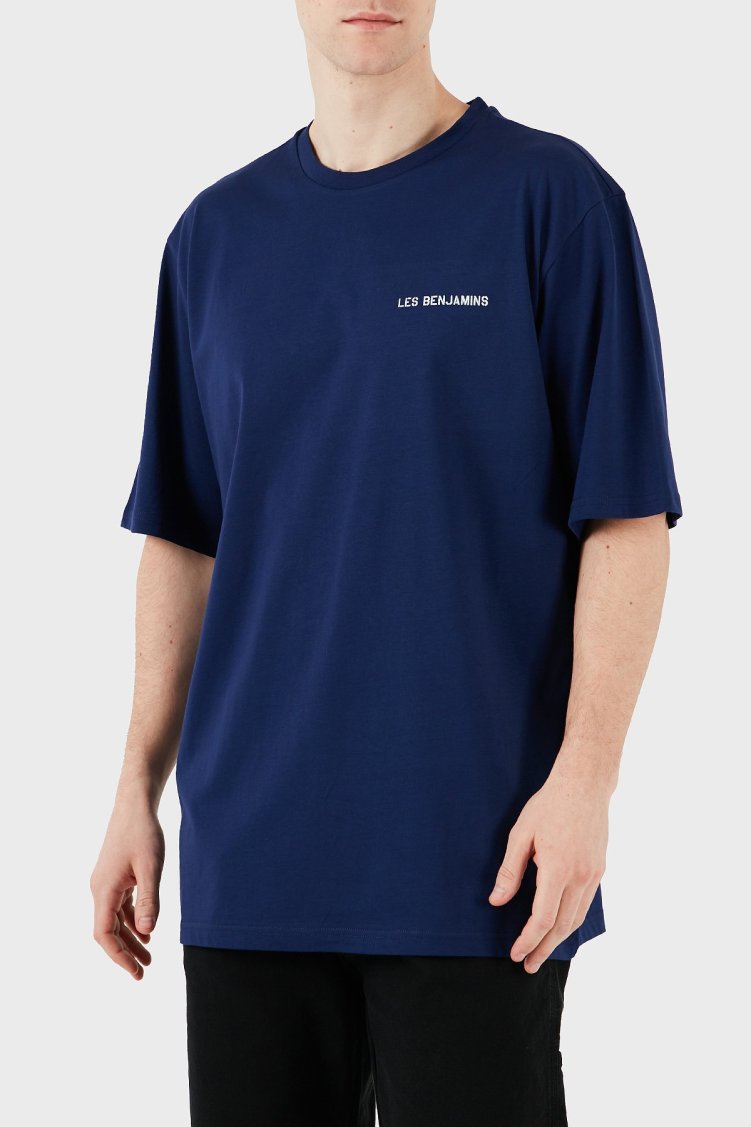 Les Benjamins Logo Baskılı Oversize Fit Pamuklu Bisiklet Yaka Erkek T Shirt LB25SSUNLMUOT-020 LACİVERT - Les Benjamins (1)