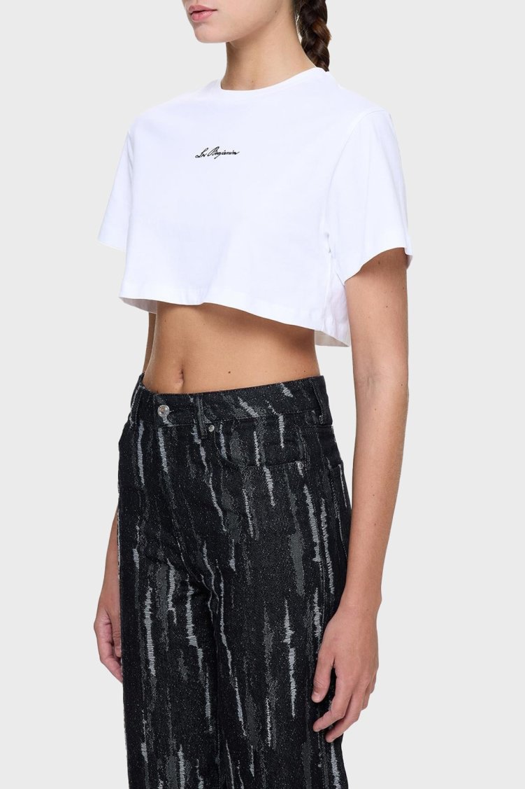Les Benjamins Ön ve Arka Baskılı % 100 Pamuk Loose Fit Crop Bayan T Shirt LB25SSUNLFUTS-026 BEYAZ - Les Benjamins