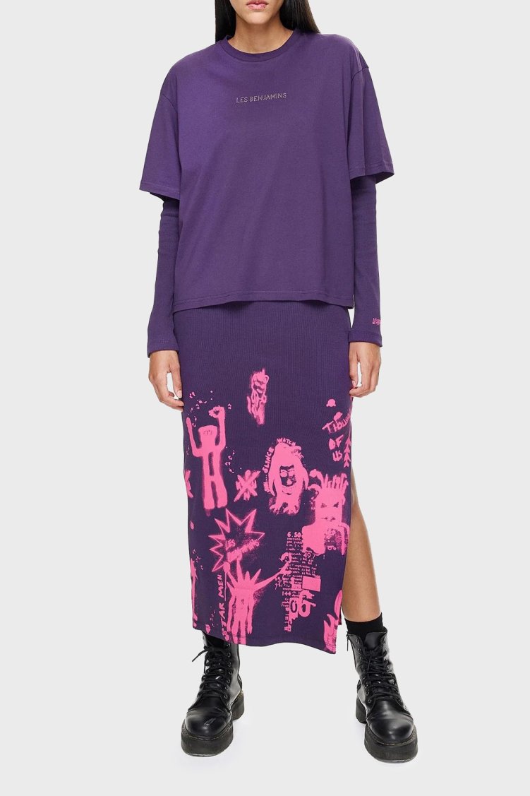 Les Benjamins Oversized Fit Bisiklet Yaka Bayan T Shirt LB24FWEAPFUTS-002 MOR - Les Benjamins