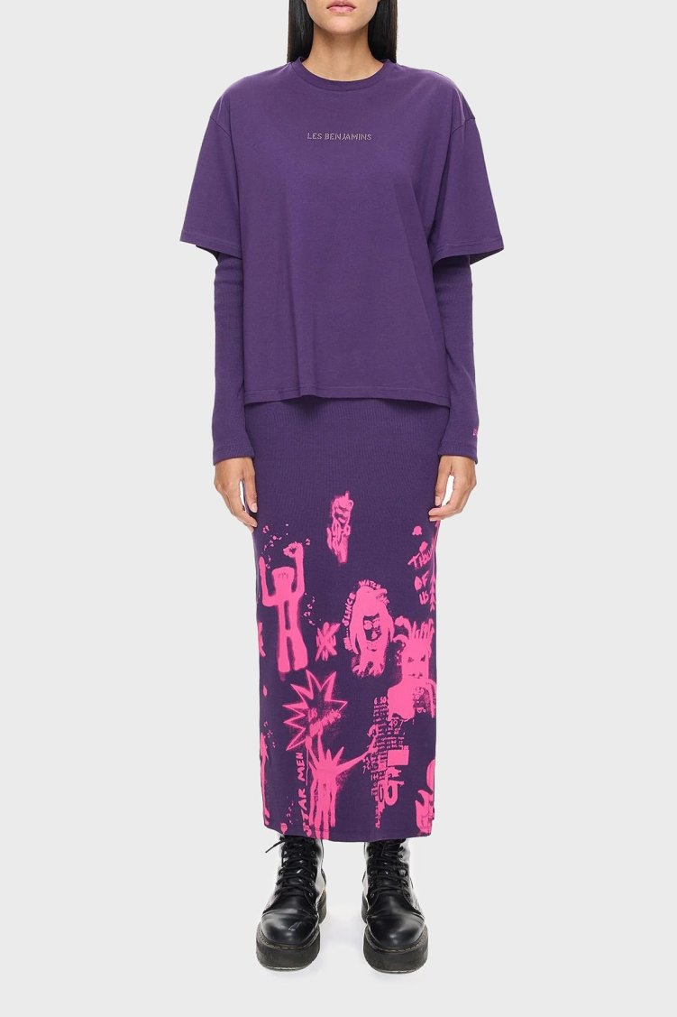 Les Benjamins Oversized Fit Bisiklet Yaka Bayan T Shirt LB24FWEAPFUTS-002 MOR - Les Benjamins (1)