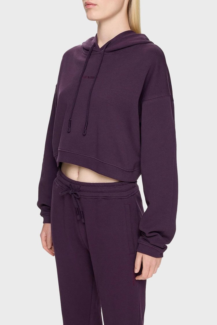 Les Benjamins Pamuklu Crop Fit Kapüşonlu Bayan Sweat LB24FWESSFUHD-303 MOR - Les Benjamins