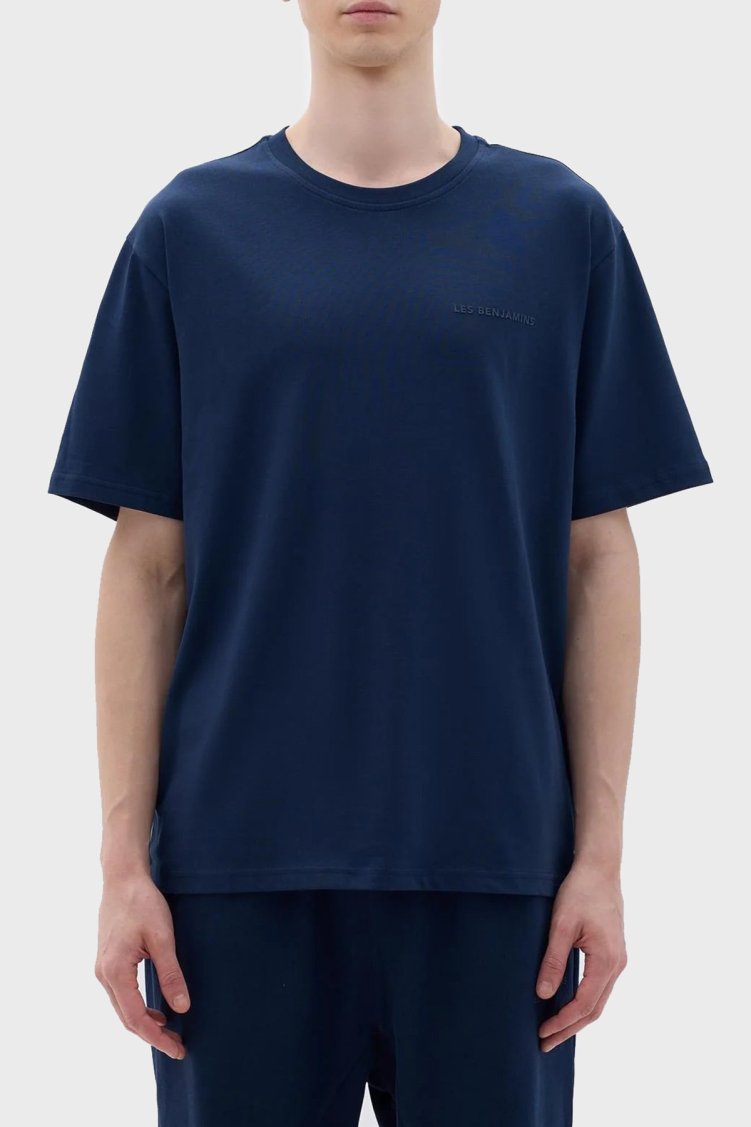 Les Benjamins Pamuklu Oversize Bisiklet Yaka Erkek T Shirt LB23FWCLAMUTS-406 LACİVERT - Les Benjamins