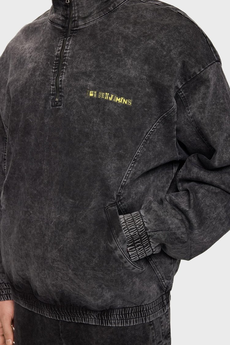 Les Benjamins Pamuklu Regular Fit Dik Yaka Logolu Kot Erkek Sweat LB24FWEAPMUTT-003 SİYAH - Les Benjamins