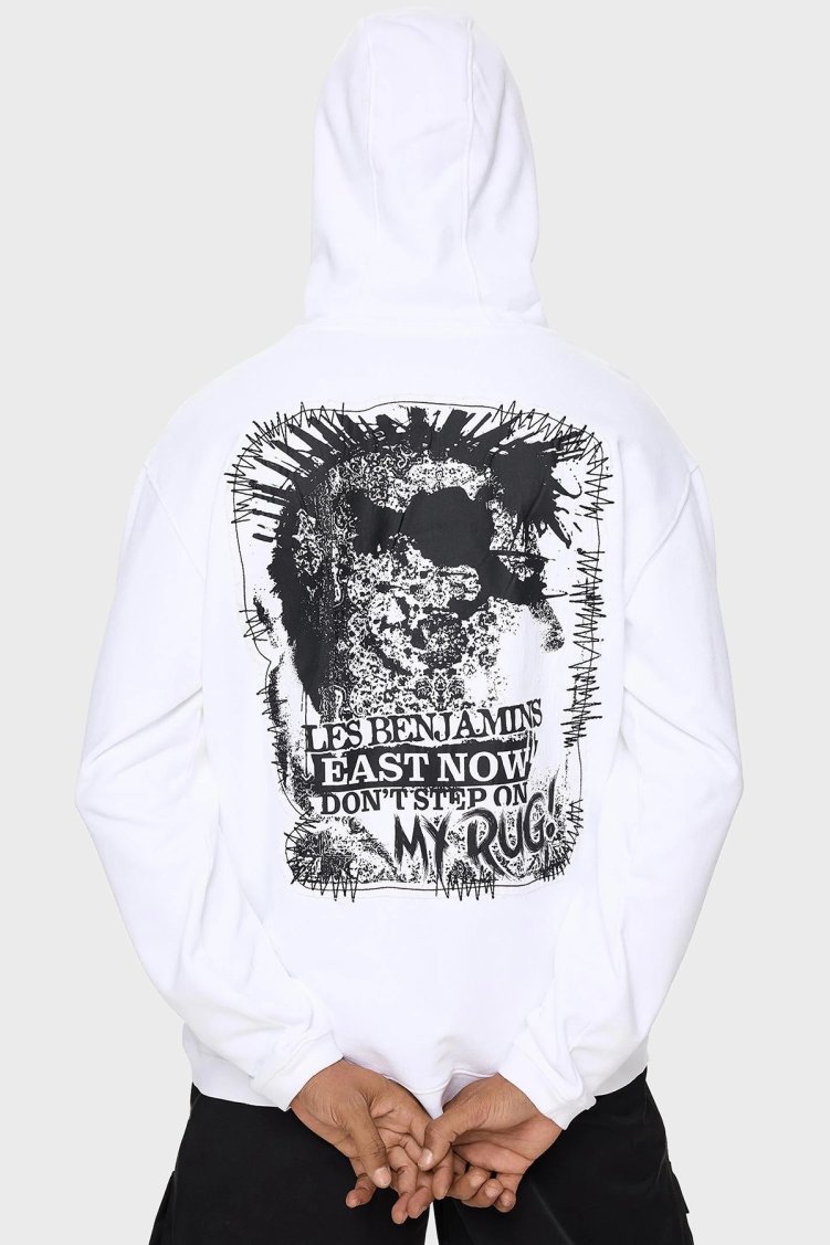 Les Benjamins Pamuklu Regular Fit Kapüşonlu Kanguru Cepli Erkek Sweat LB24FWEAPMUHD-002 BEYAZ - Les Benjamins