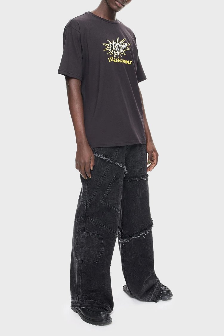 Les Benjamins Pamuklu Relaxed Fit Bisiklet Yaka Erkek T Shirt LB24FWEAPMUTS-059 SİYAH - Les Benjamins
