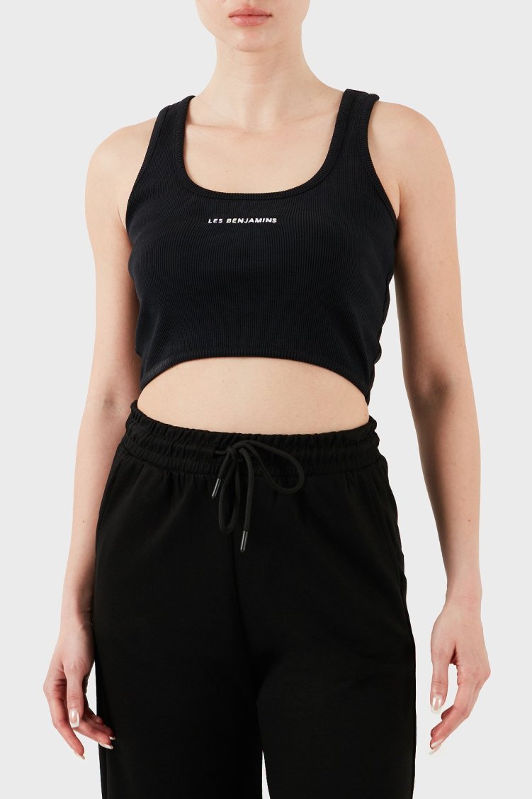 Les Benjamins Pamuklu Slim Fit Kare Yaka Logolu Bayan Top LBNOOSESSFUTN-307 SİYAH - Les Benjamins
