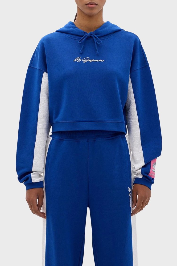 Les Benjamins Relaxed Fit Kapüşonlu Crop Kadın Sweat LB24SSKISFUHD-004 MAVİ - Les Benjamins