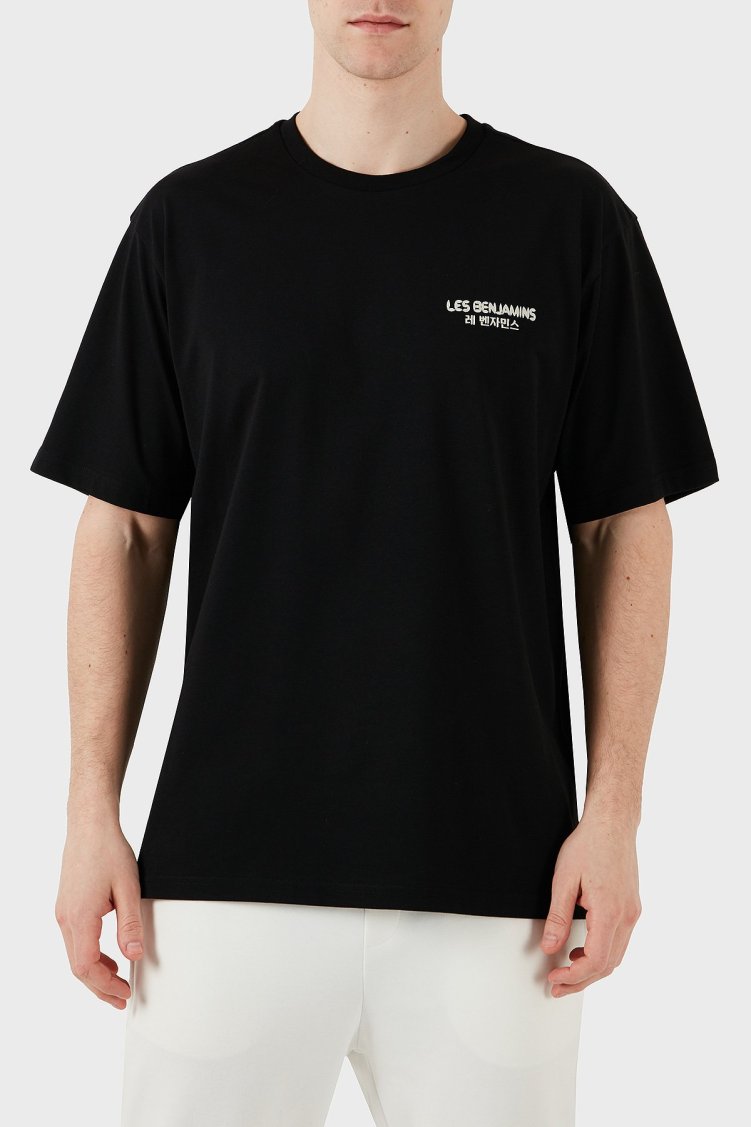 Les Benjamins Sırt Baskılı % 100 Pamuk Relaxed Fit Bisiklet Yaka Erkek T Shirt LB25SSUNLMUTS-038 SİYAH - Les Benjamins