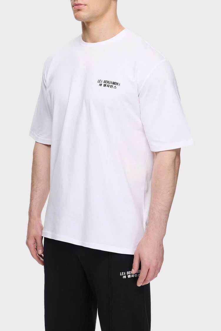 Les Benjamins Sırt Detaylı % 100 Pamuk Oversize Bisiklet Yaka Erkek T Shirt LB25SSUNLMUOT-006 BEYAZ - Les Benjamins