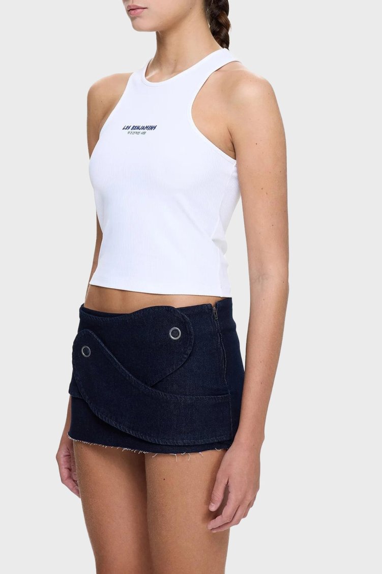 Les Benjamins Slim Fit Halter Yaka Logolu Bayan Top LB25SSUNLFUTN-006 BEYAZ - Les Benjamins