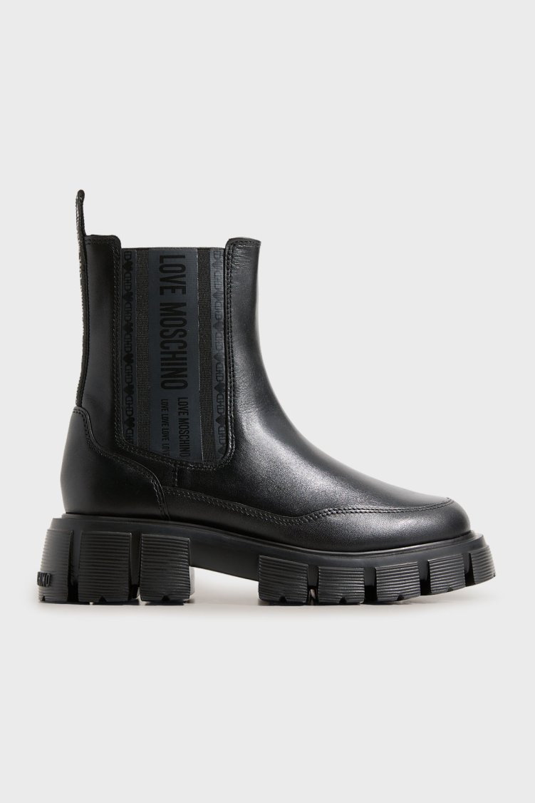 Love Moschino Deri Logolu Kalın Tabanlı Bayan Bot JA24075G0NIA0000 SİYAH - Love Moschino