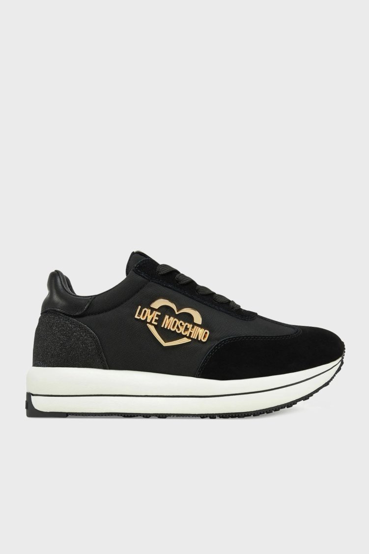 Love Moschino Deri Süet Detaylı Sneaker Bayan Ayakkabı JA15074G1MINA00A SİYAH - Love Moschino