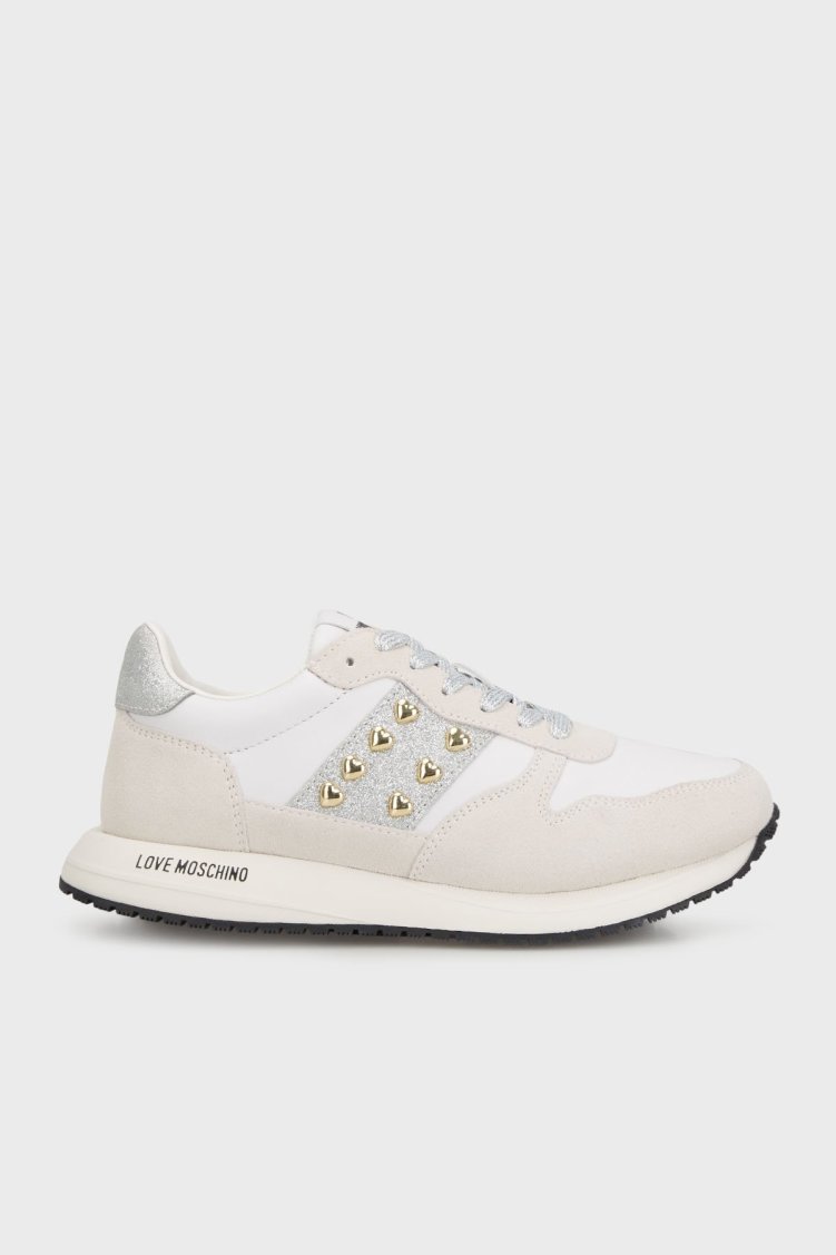 Love Moschino Hakiki Deri Süet Detaylı Sneaker Bayan Ayakkabı JA15403G1MIAM10D GRİ - Love Moschino