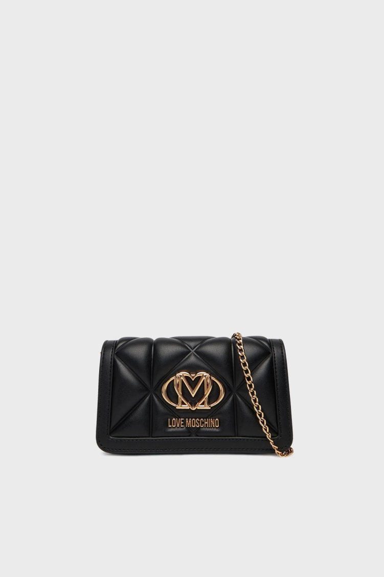 Love Moschino Kapitoneli Çıkarılabilir Zincir Askılı Portföy Bayan Cüzdan JC5640PP1NLC0000 SİYAH - Love Moschino