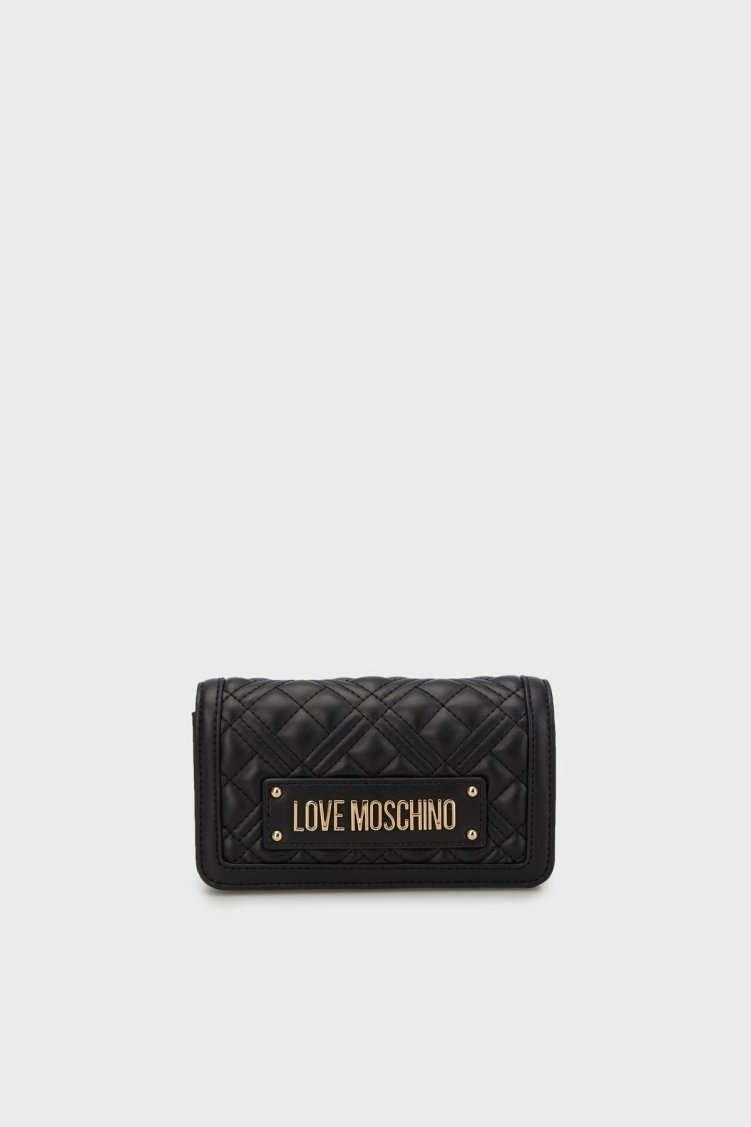 Love Moschino Kapitoneli Çıkarılabilir Zincir Askılı Portföy Bayan Cüzdan JC5681PP1MLA0000 SİYAH - Love Moschino