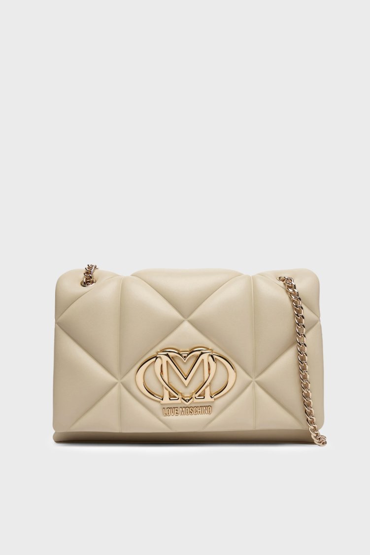 Love Moschino Kapitoneli Logolu Zincir Askılı Bayan Çanta JC4041PP1OLC0129 BEJ - Love Moschino