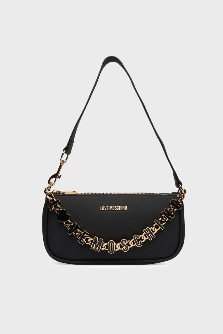 Love Moschino Logo Aksesuar Detaylı Sabit Askılı Kadın Çanta JC4154PP1OL1700A SİYAH - Love Moschino
