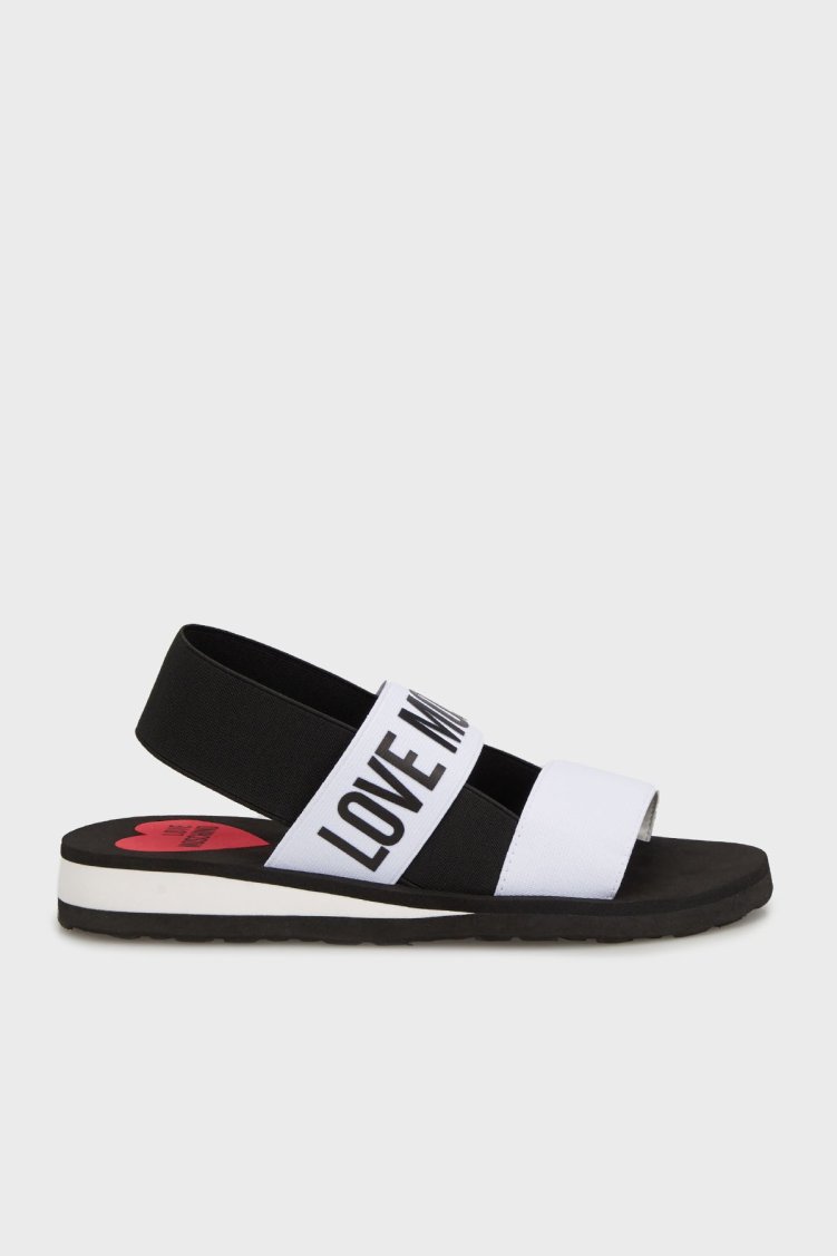 Love Moschino Logolu Çift Bantlı Bayan Sandalet JA16033G0MJN410A SİYAH-BEYAZ - Love Moschino