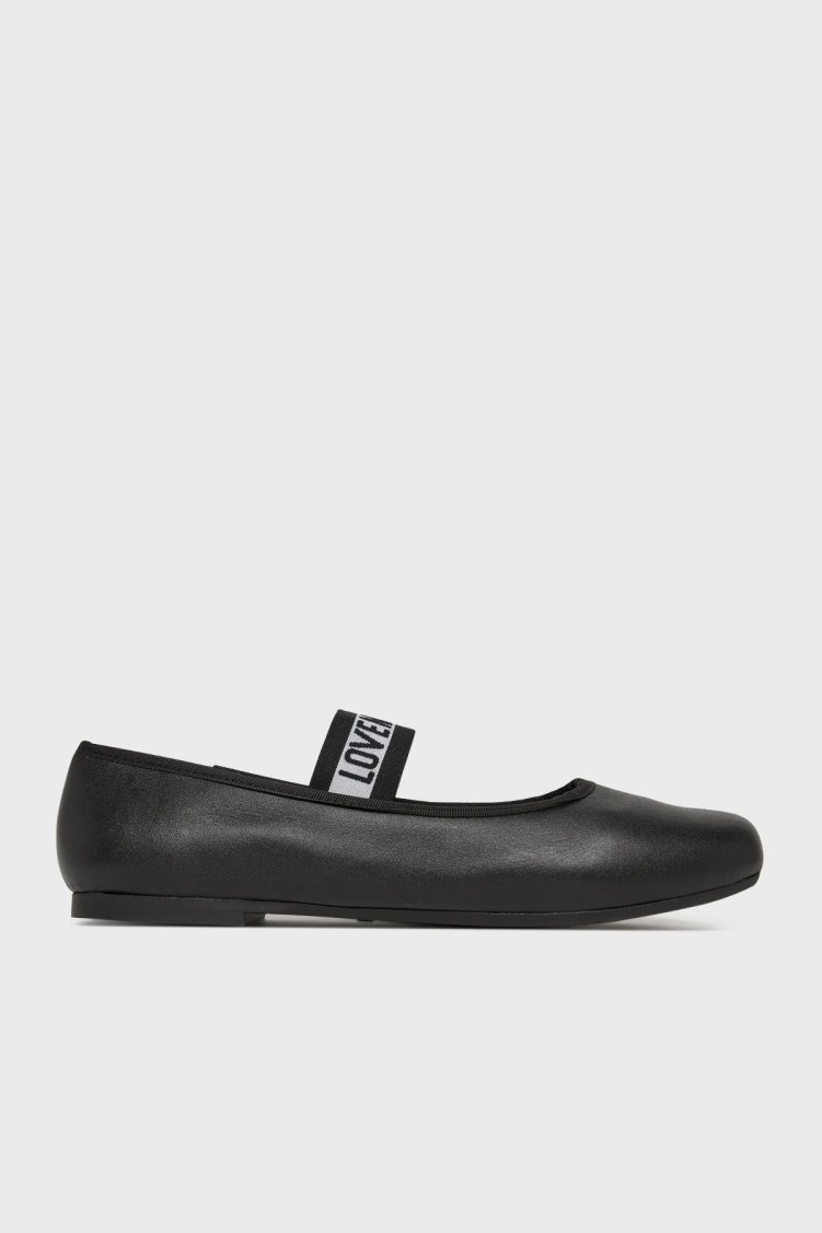 Love Moschino Logolu Hakiki Deri Tek Bantlı Babet Bayan Ayakkabı JA11071G0MIE0000 SİYAH - Love Moschino