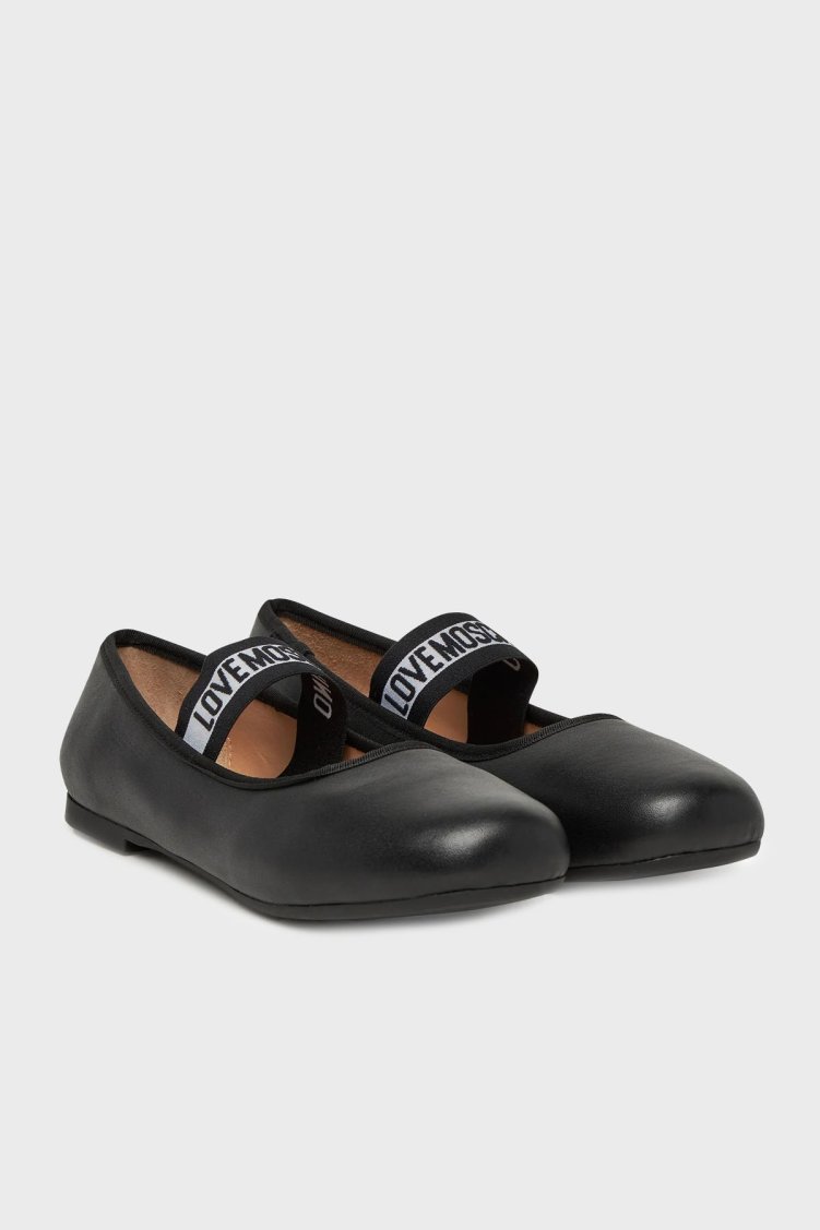 Love Moschino Logolu Hakiki Deri Tek Bantlı Babet Bayan Ayakkabı JA11071G0MIE0000 SİYAH - Love Moschino (1)
