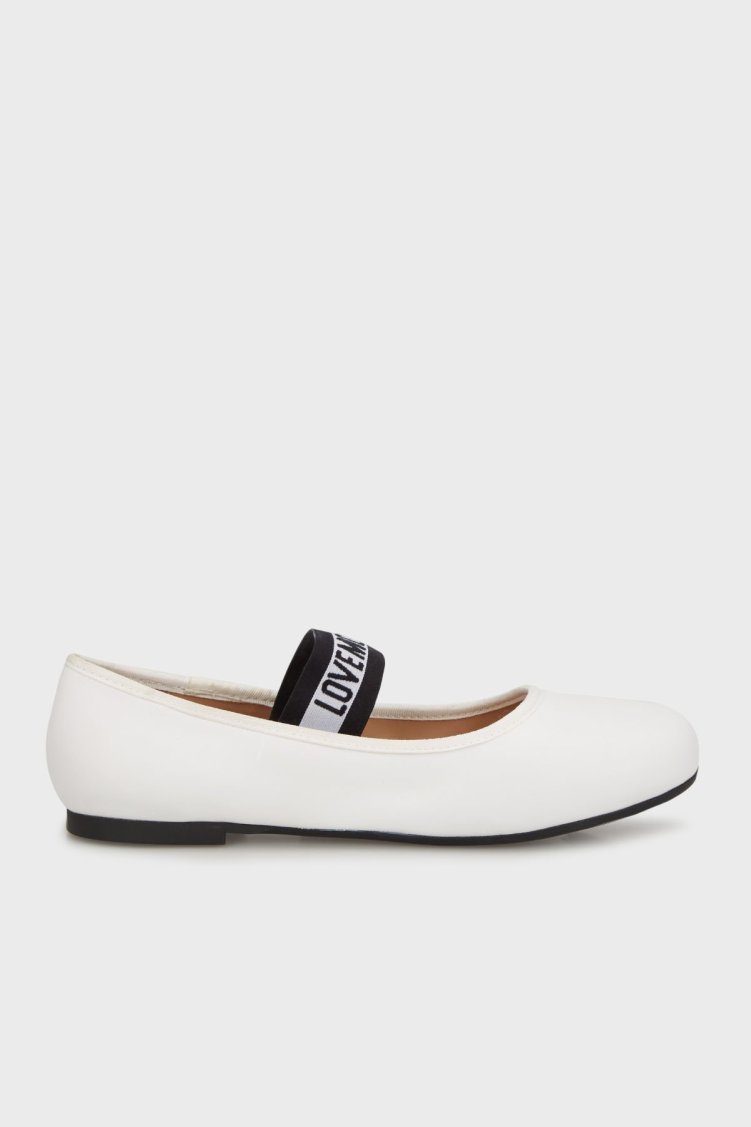 Love Moschino Logolu Hakiki Deri Tek Bantlı Babet Bayan Ayakkabı JA11071G0MIE0100 BEYAZ - Love Moschino