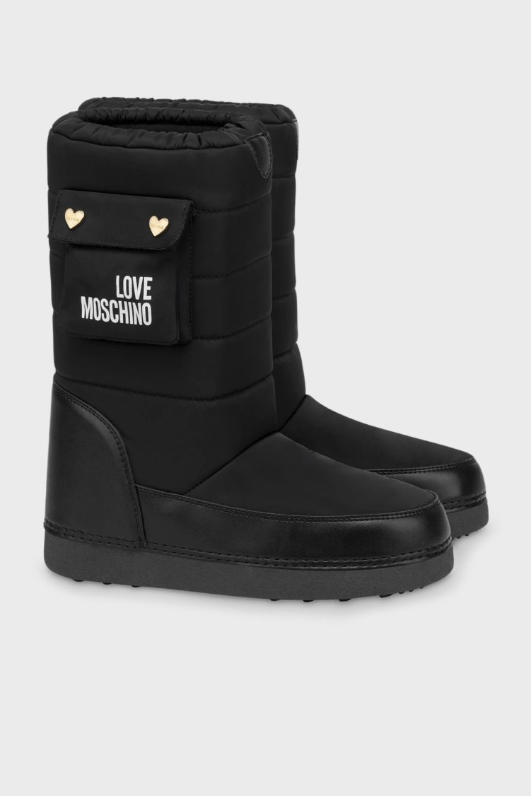Love Moschino Logolu Kapitone Cep Detaylı Bayan Kar Botu JA24452G0NISL000 SİYAH - Love Moschino