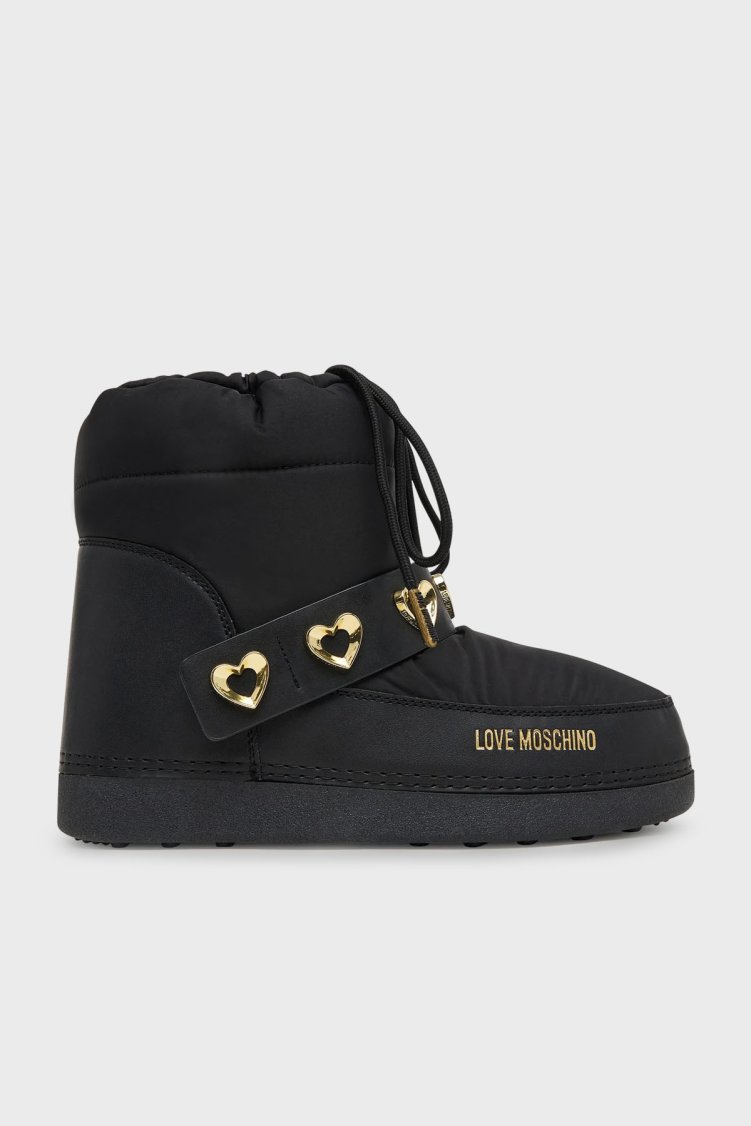Love Moschino Logolu Kemer Detaylı Büzgülü Bayan Kar Botu JA24182G0NISD00A SİYAH - Love Moschino