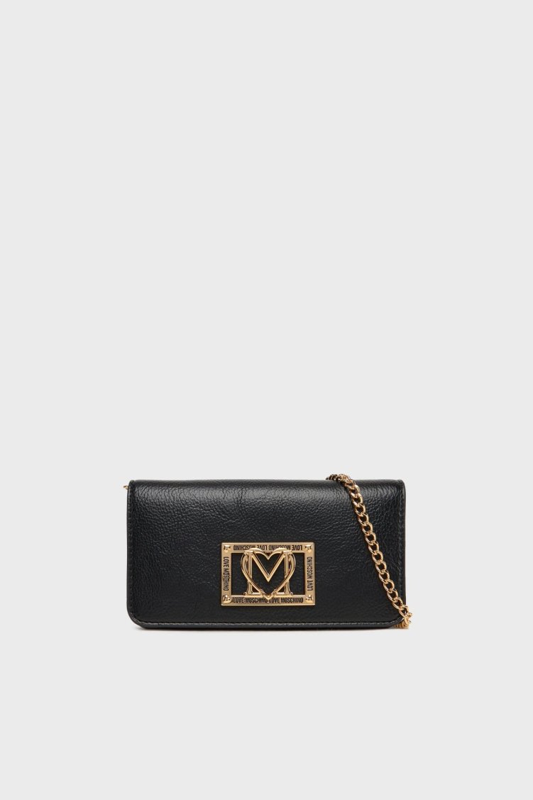 Love Moschino Logolu Sabit Zincir Askılı Portföy Bayan Cüzdan JC5602PP1NLI0000 SİYAH - Love Moschino