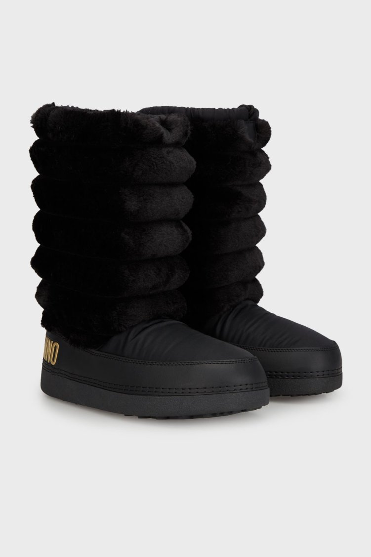 Love Moschino Logolu Yumuşak Dokulu Kapitone Detaylı Bayan Kar Botu JA24312G0LISH000 SİYAH - Love Moschino (1)