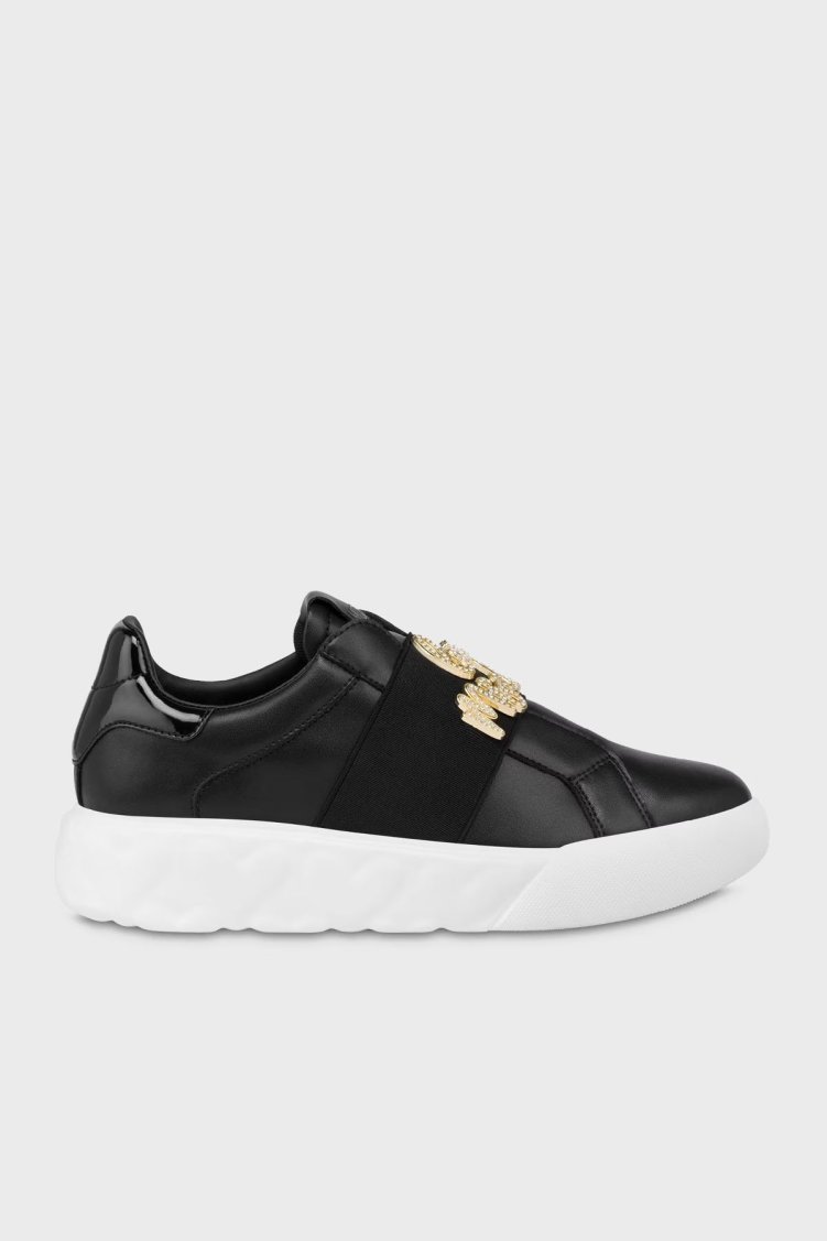 Love Moschino Taş Logolu Deri Sneaker Bayan Ayakkabı JA15064G1MIA400A SİYAH - Love Moschino