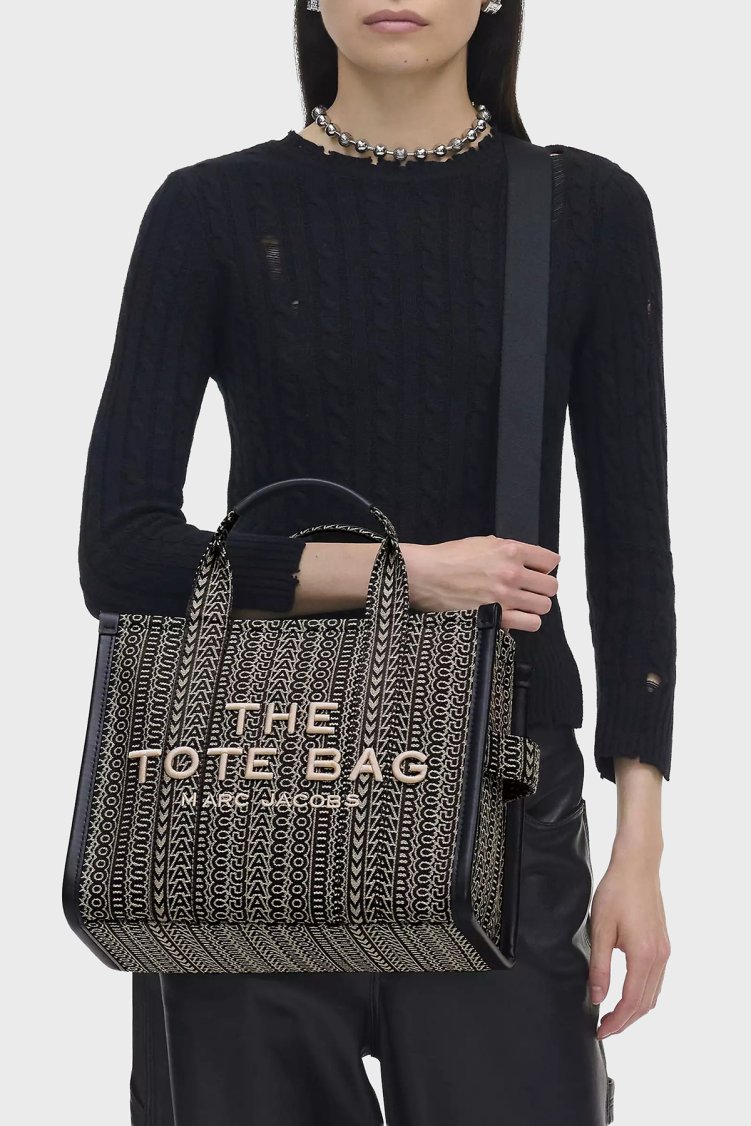 Marc Jacobs Pamuklu Jakarlı Çıkarılabilir Askılı Medium Tote Kadın Çanta 2F4HTT015H05 261 SİYAH-BEJ - Marc Jacobs (1)