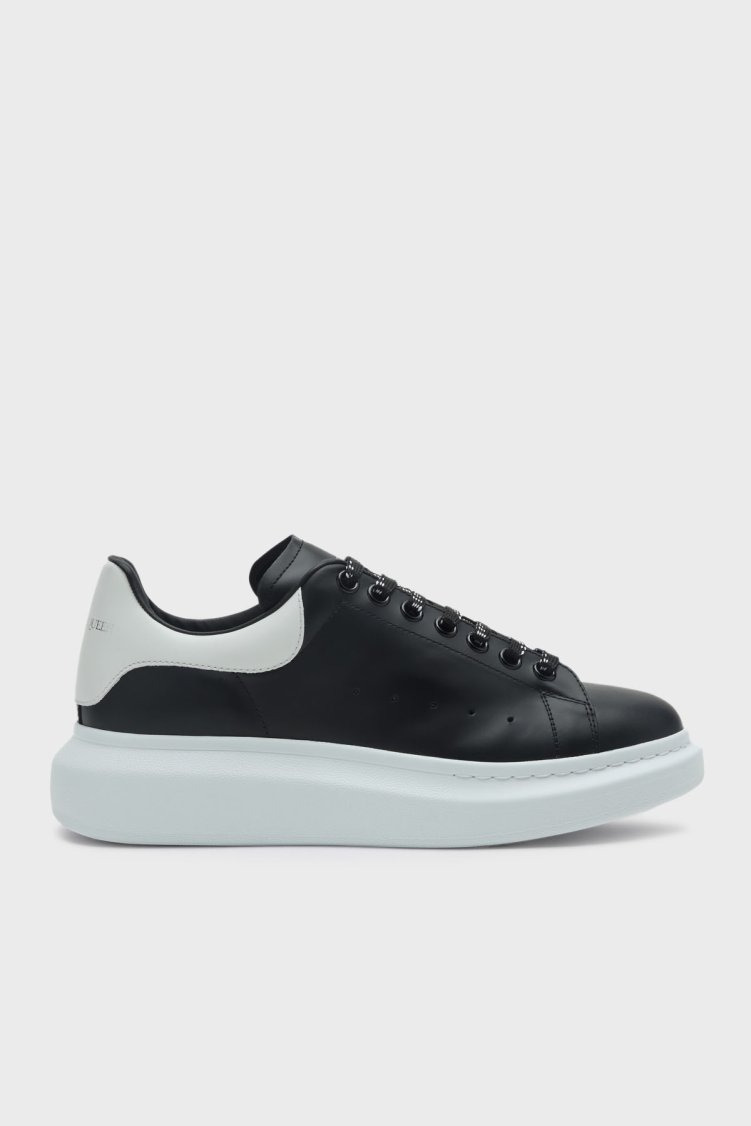 McQueen Logolu Deri Sneaker Erkek Ayakkabı 553680WIEEN 1070 SİYAH-BEYAZ - McQueen