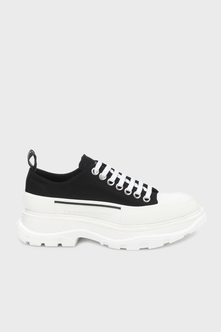 McQueen Pamuklu Kalın Tabanlı Sneaker Kadın Ayakkabı 697072W4AAQ 1070 SİYAH-BEYAZ - McQueen