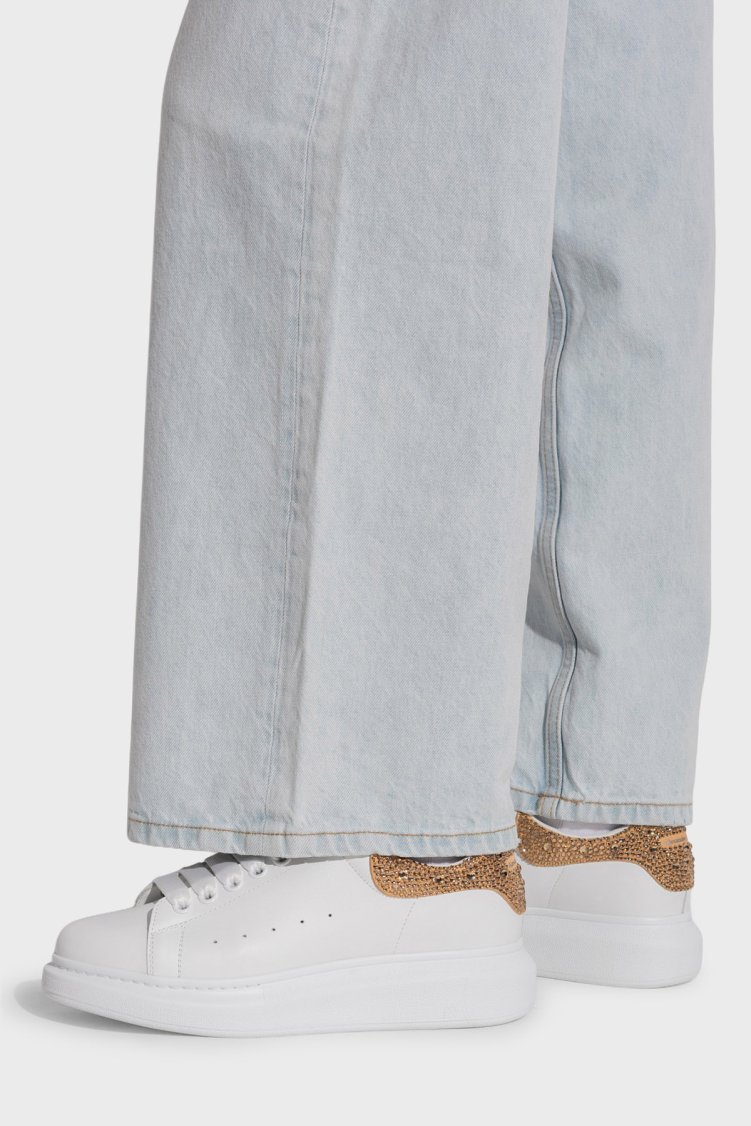 McQueen Taş Detaylı Deri Sneaker Kadın Ayakkabı 666407WIAE7 9170 Beyaz-gold - McQueen (1)